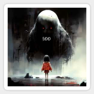 Halloween Boo: The Night the Giant Goblin with Red Eyes Said "Boo" on a Dark Background Magnet